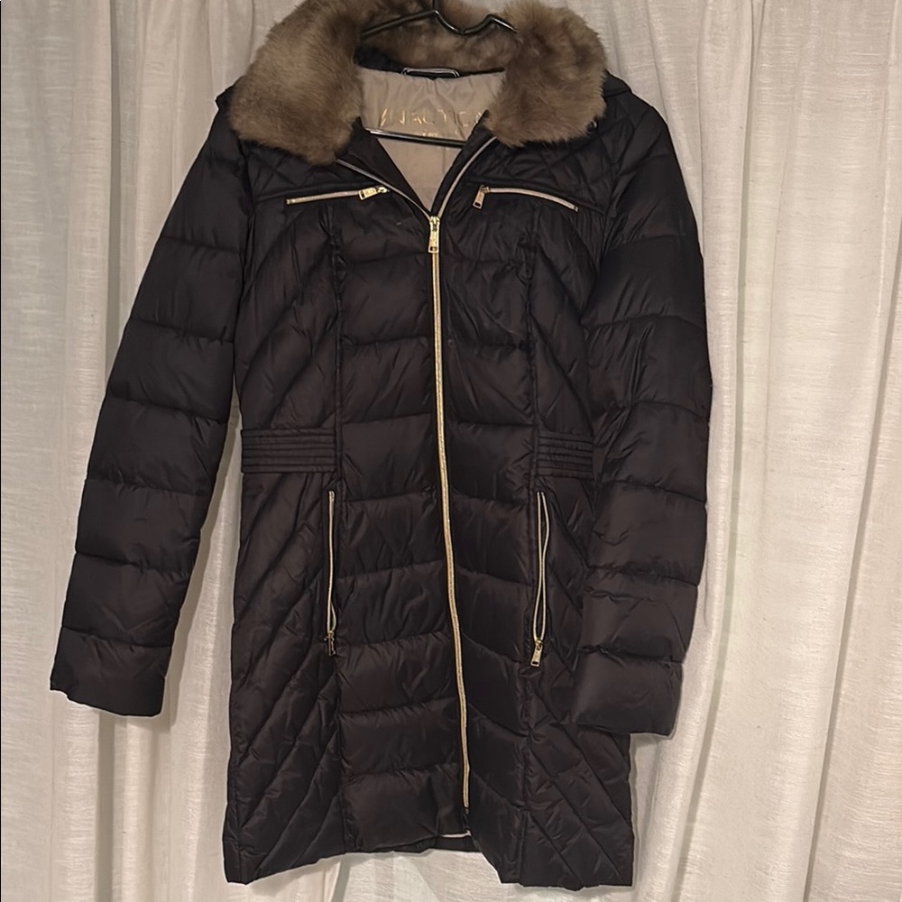 Nautica Black Puffer Coat with Detachable Faux Fur Trim